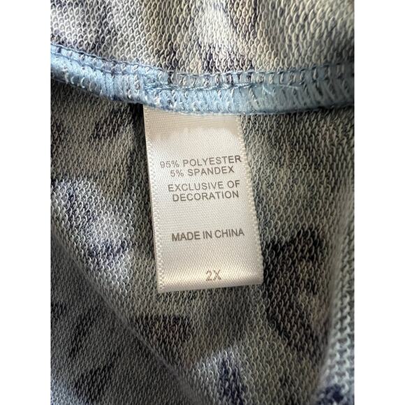 Cuddl Duds Cardigan Sweatshirt Womens 2X Blue Leopard French Terry Thumb Holes - Picture 14 of 15